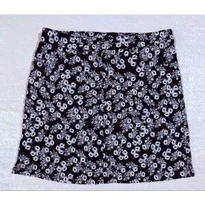 y2k Westport Black & White Floral A-Line Skirt Lined Classic Chic